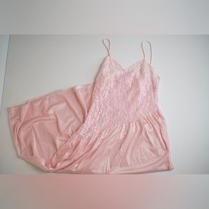 Vintage Asymmetrical Lace Baby Pink Slip Dress M/L Nylon Coquette Sleepwear